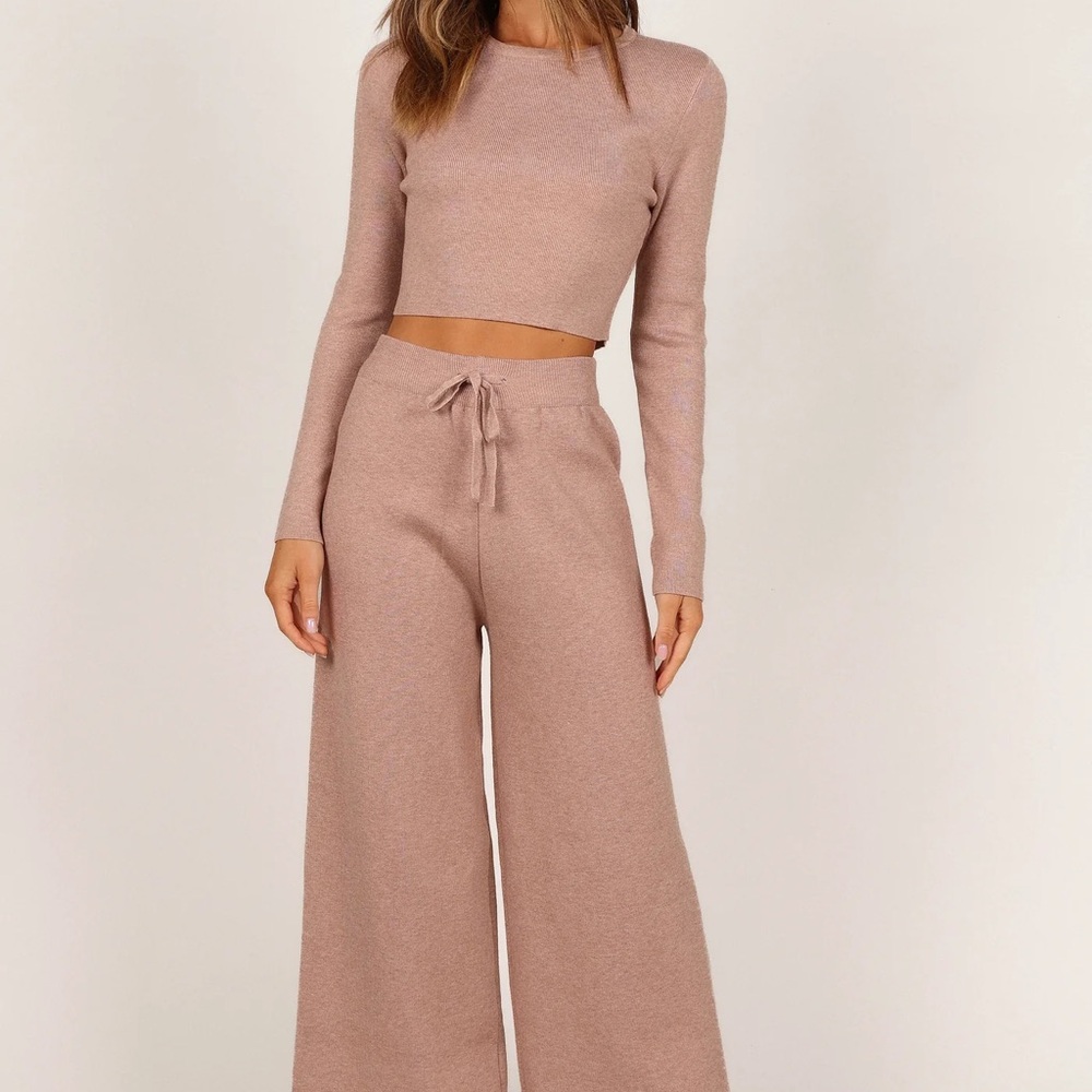 Petal & Pup Mauve Knit Crop Top and Wide-Leg Lounge Pants Set